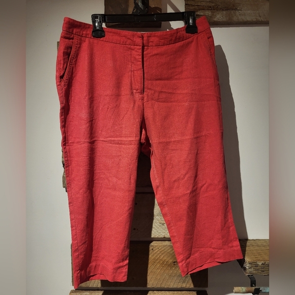 Tradition Linen And Viscose Red Cropped Pants - Picture 1 of 8